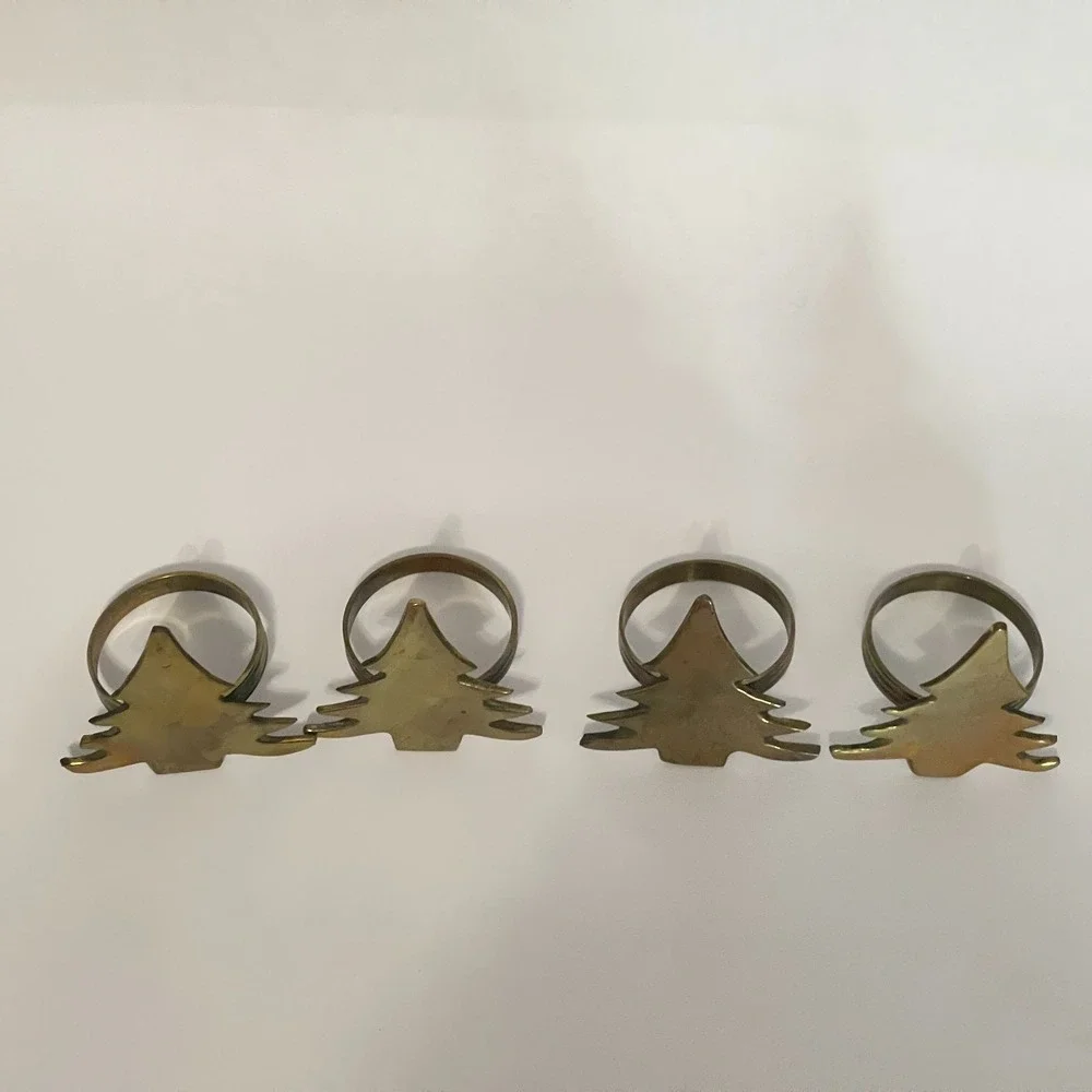 Brass Napkin Rings Christmas Trees Lot of 4